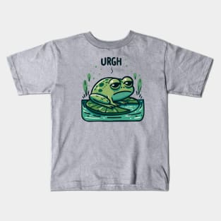 Moody Frog on Lily Pad - Perfect for Expressing Those “URGH” Days Kids T-Shirt